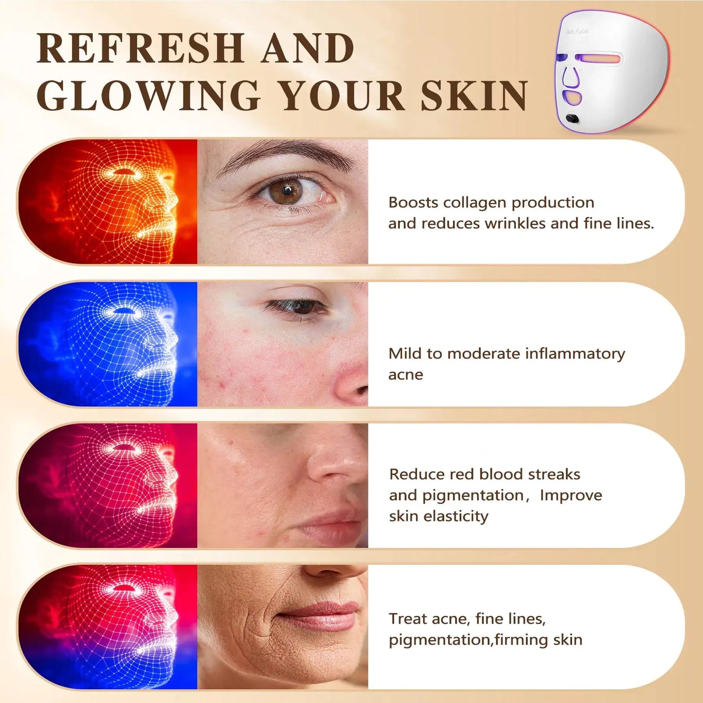 LED Face Mask Facial Care Tool, Red Light Therapy Mask For Face For Skincare At Home Travel