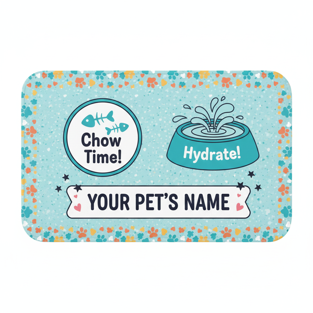 Chow Time Hydrate Pet Food Mat (12x18) — Personalized Dog/Cat Feeding Placemat