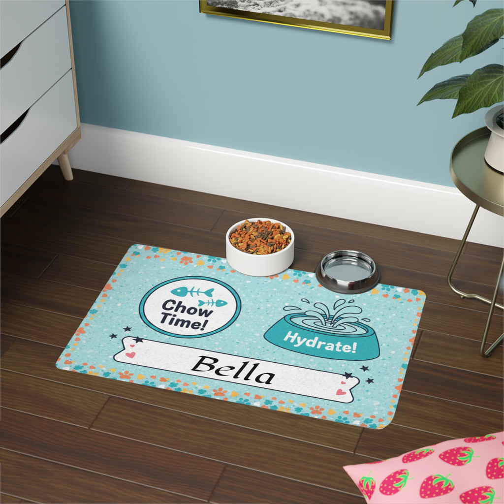 Chow Time Hydrate Pet Food Mat (12x18) — Personalized Dog/Cat Feeding Placemat