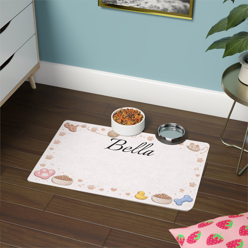Personalized The Toy Box Pet Food Mat (12x18) — Custom Name Dog Bowl Placemat